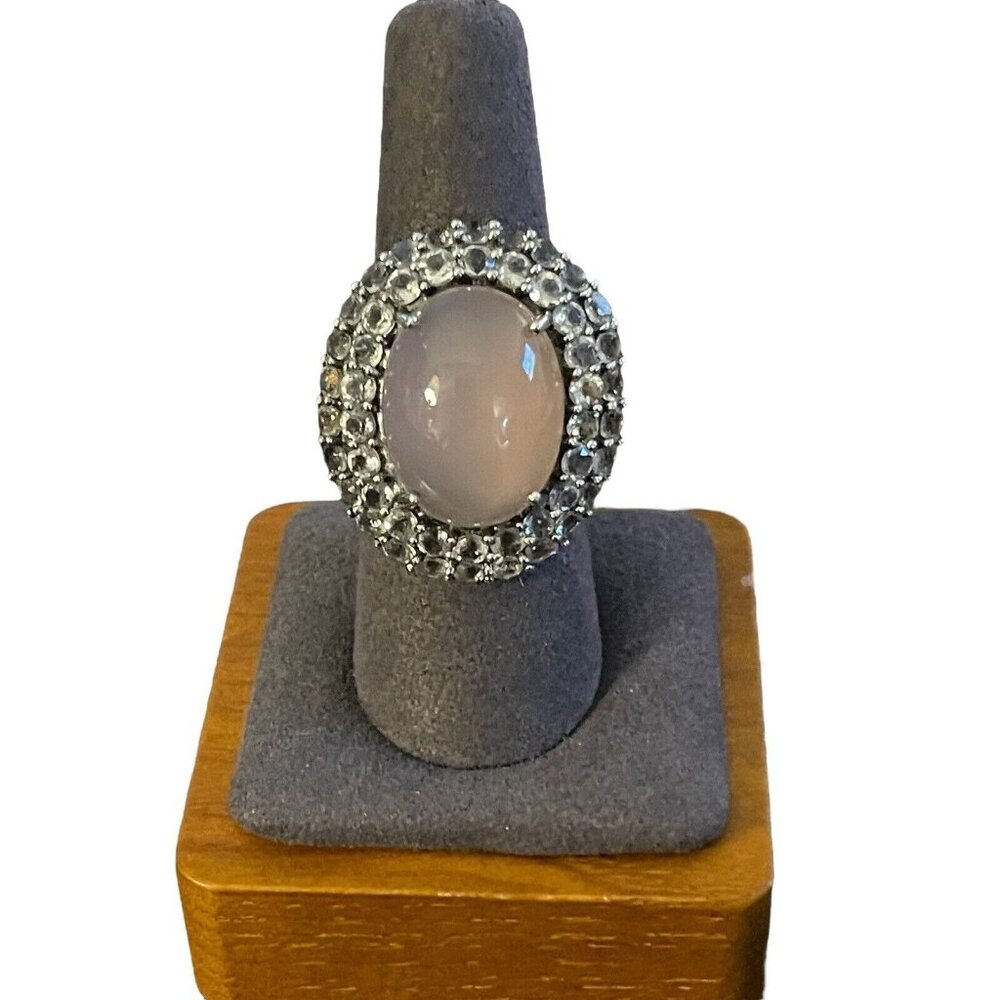 ZMR Sterling Silver 925 Dome Rose Quartz Pink Gemstone Ring Size 7.5 India